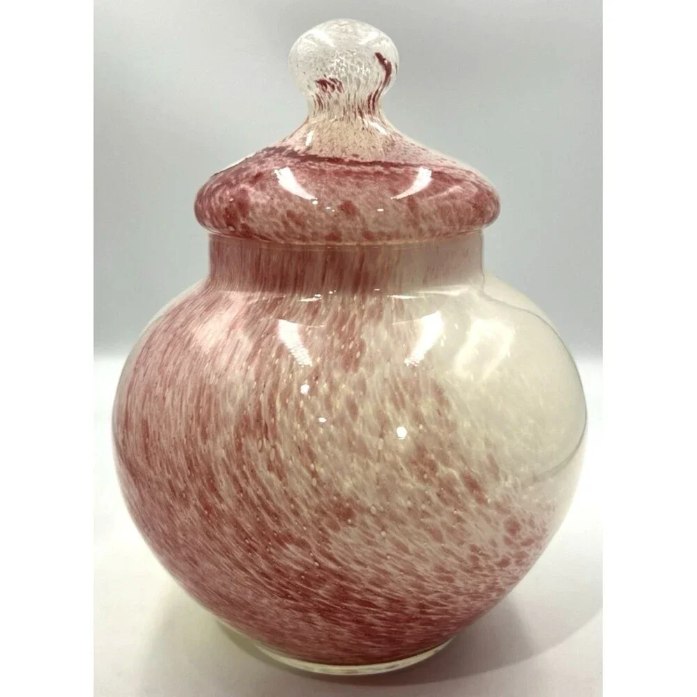 Crystal Clear Apothecary Jar Italy Art Glass Pink Yellow White Swirl 10